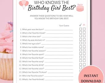 Who Knows the Birthday Girl Best, Printable Birthday Games, How Well Do You Know the Birthday Girl