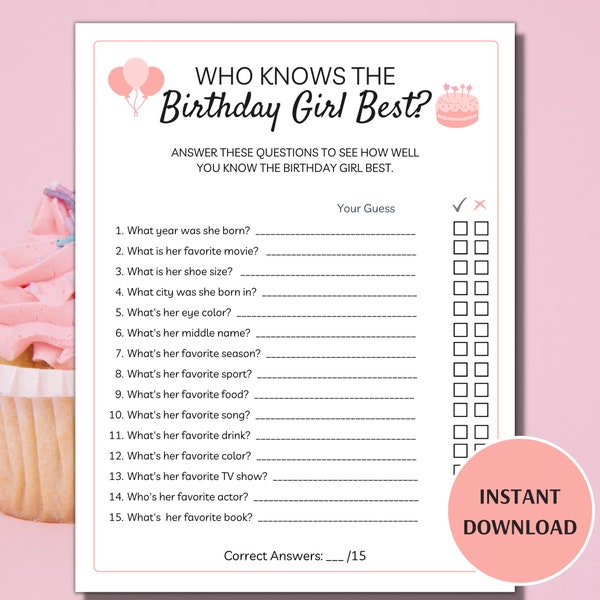 Who Knows the Birthday Girl Best, Printable Birthday Games, How Well Do You Know the Birthday Girl