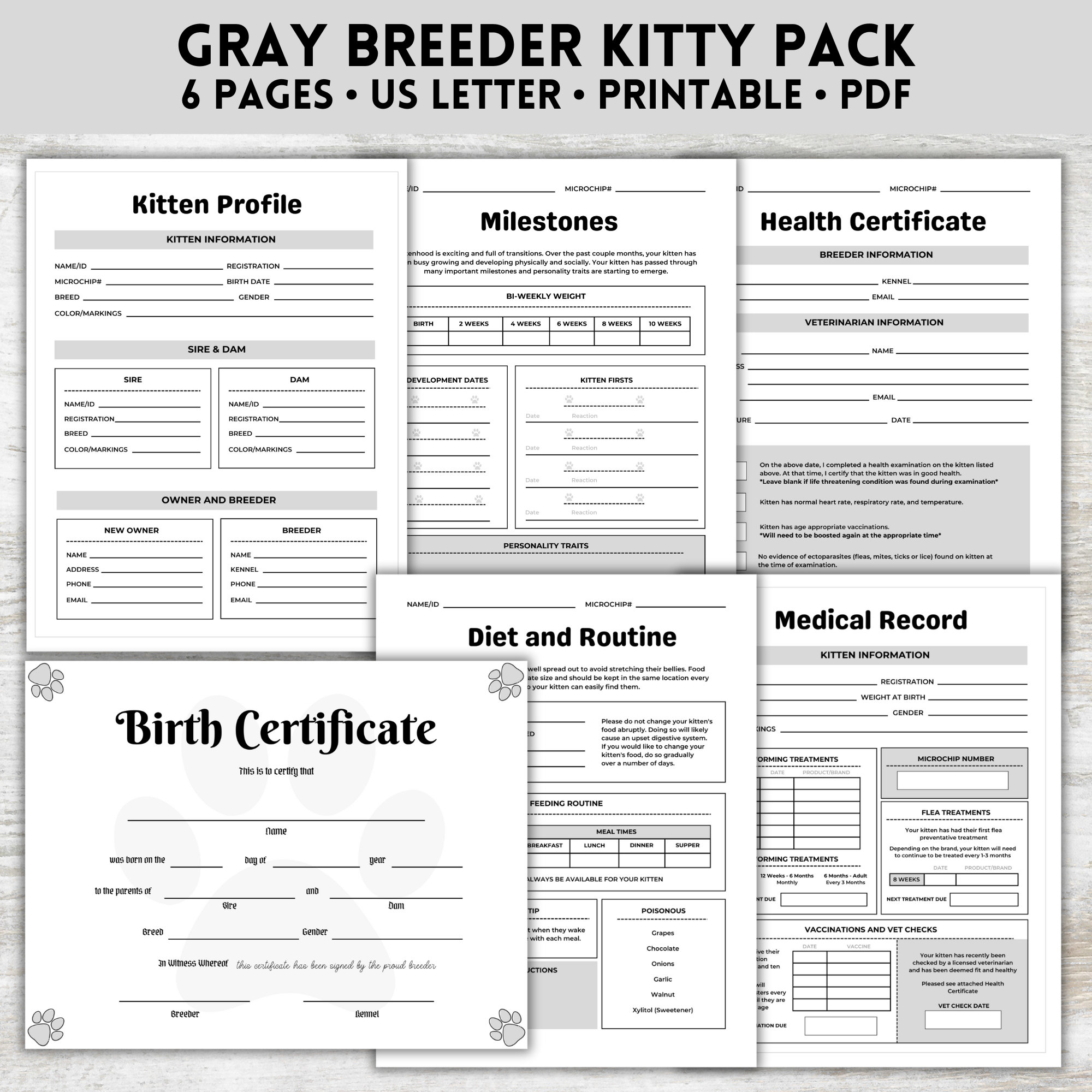 Breeder Kitten Pack, Cat Breeder Forms, Breeder Cat Pack, Kitten ...