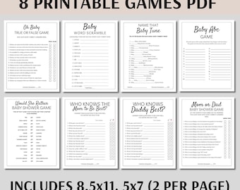 Baby Shower Game Bundle, Printable Baby Shower Games, Minimalist Baby Shower Games Pack, Baby Shower Activity