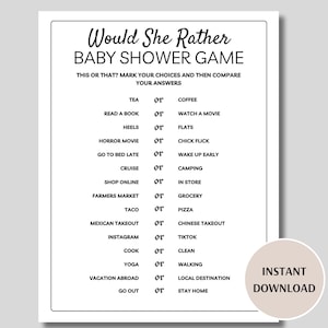 Would She Rather Baby Shower Game, Printable Baby Shower Games, Would Mommy Rather, Minimalist Baby Shower, How Well Do You Know Mom to Be
