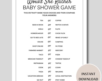 Would She Rather Baby Shower Game, Printable Baby Shower Games, Would Mommy Rather, Minimalist Baby Shower, How Well Do You Know Mom to Be