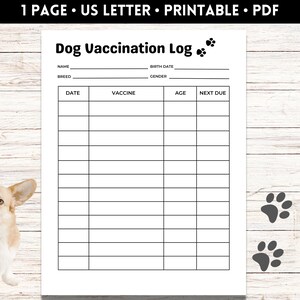 Dog Vaccination Record Pet Vaccination Tracker Puppy Vaccine Log
