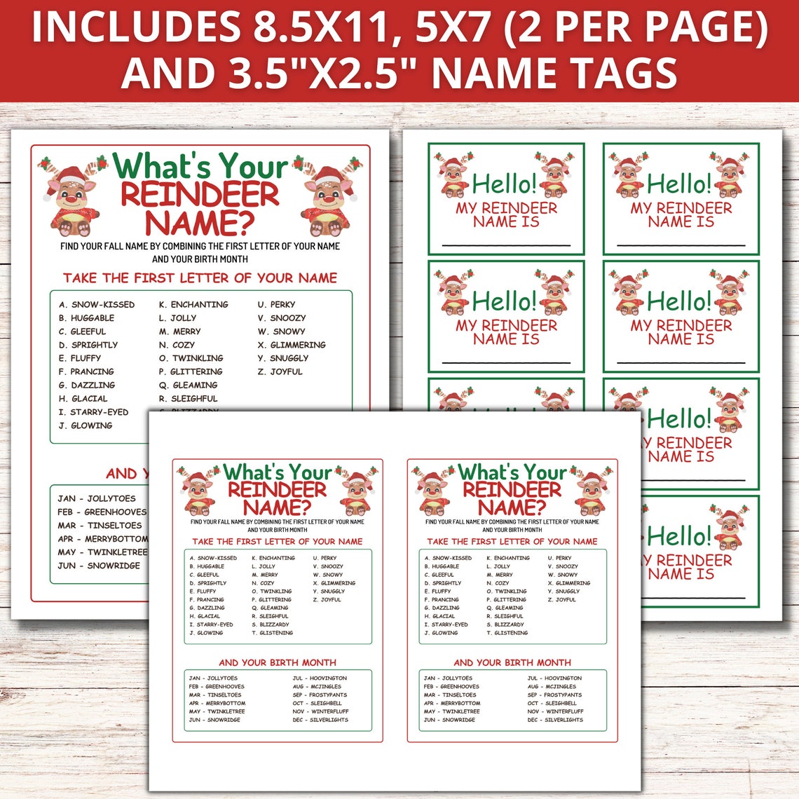 What's Your Reindeer Name Game, Printable Reindeer Name Generator Game