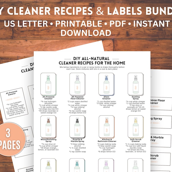 DIY Cleaning Recipes Bundle, DIY Cleaning Labels, Natural Cleaners DIY Recipes