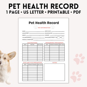 Pet Health Record Fillable, Dog Breeder Forms, Pet Health Record Template, Printable PDF