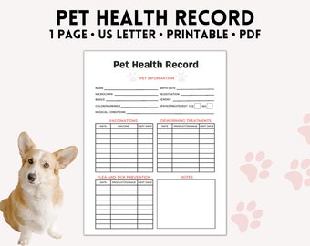 Pet Health Record Fillable, Dog Breeder Forms, Pet Health Record Template, Printable PDF