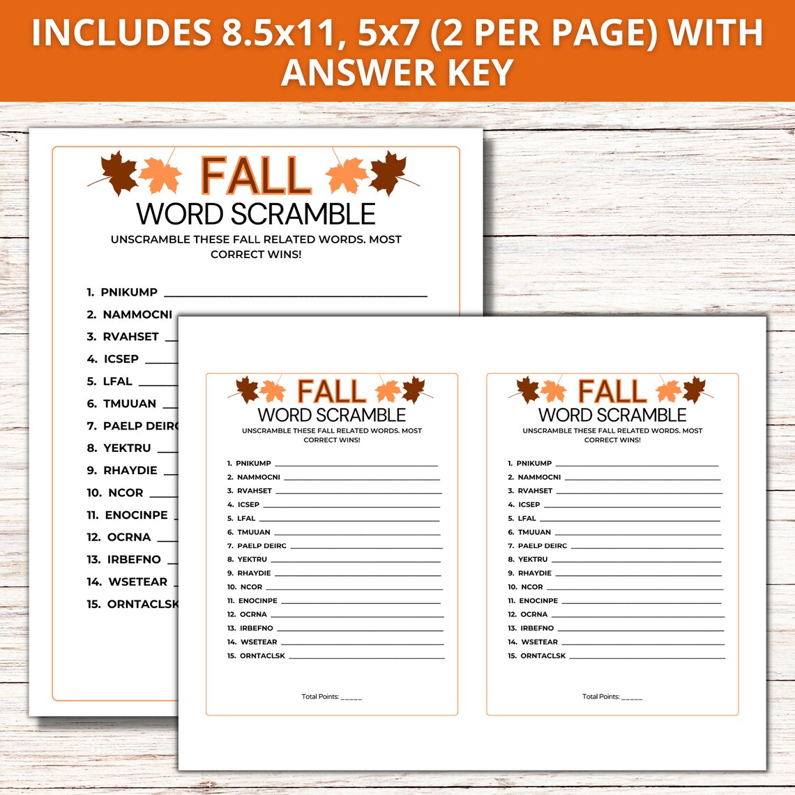 Fall Word Scramble Game, Printable Games for Adults and Kids, Fun Fall ...