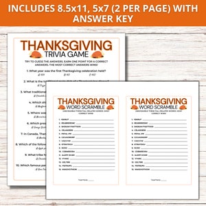 Thanksgiving Trivia Game, Printable Thanksgiving Games for Family, Fun Thanksgiving Game, Thanksgiving Quiz image 2