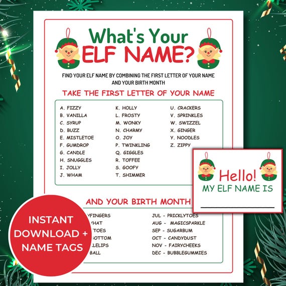 Christmas Elf Name Generator Printable