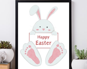 Happy Easter Footprint Art, Bunny Footprint Art, Baby Footprint Craft, Printable Easter Craft for Kids, Preschool Activities