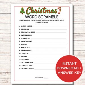 Christmas Word Scramble Game, Printable Christmas Games, Fun Christmas Activities for Adults and Kids, Christmas Word Game