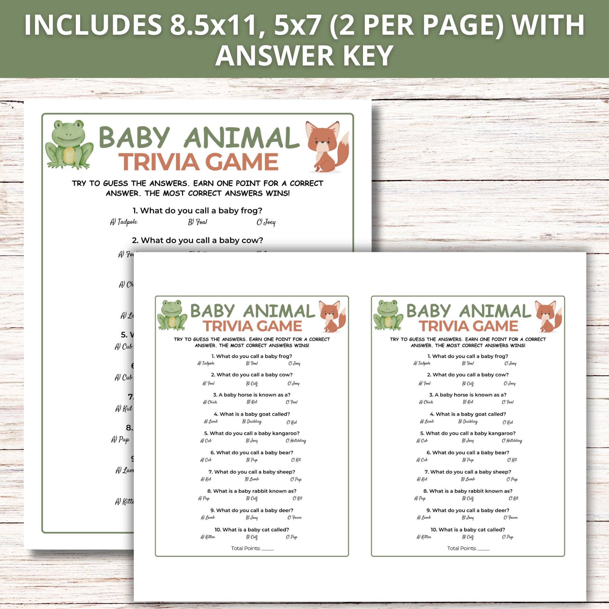 Baby Animal Trivia Game, Printable Safari Baby Shower Game, Animal Game ...