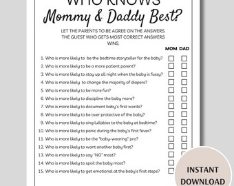 Who Knows Mommy and Daddy Best Baby Shower Game, Printable Who Knows The Parents to Be Best, Questions About The Parents Baby Shower Game