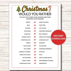 Christmas Would You Rather Game, Printable Christmas Games, Fun Christmas Party Games, Christmas This or That Game