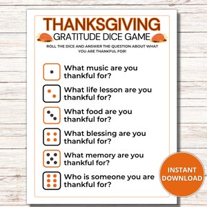 Thanksgiving Gratitude Dice Game, I&#39;m Thankful for Dice Game, Fun Thanksgiving Gratitude Activity, Family Party Game