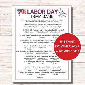 Labor Day Trivia Game, Printable Labor Day Party Game, Fun Labor Day Activity
