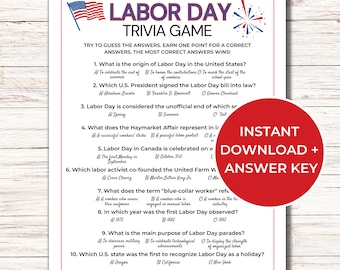 Labor Day Trivia Game, Printable Labor Day Party Game, Fun Labor Day Activity