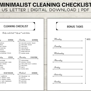 Minimalist Cleaning Checklist, Printable Cleaning Schedule, Digital Download