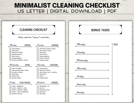 Minimalist Cleaning Checklist, Printable Cleaning Schedule, Digital Download