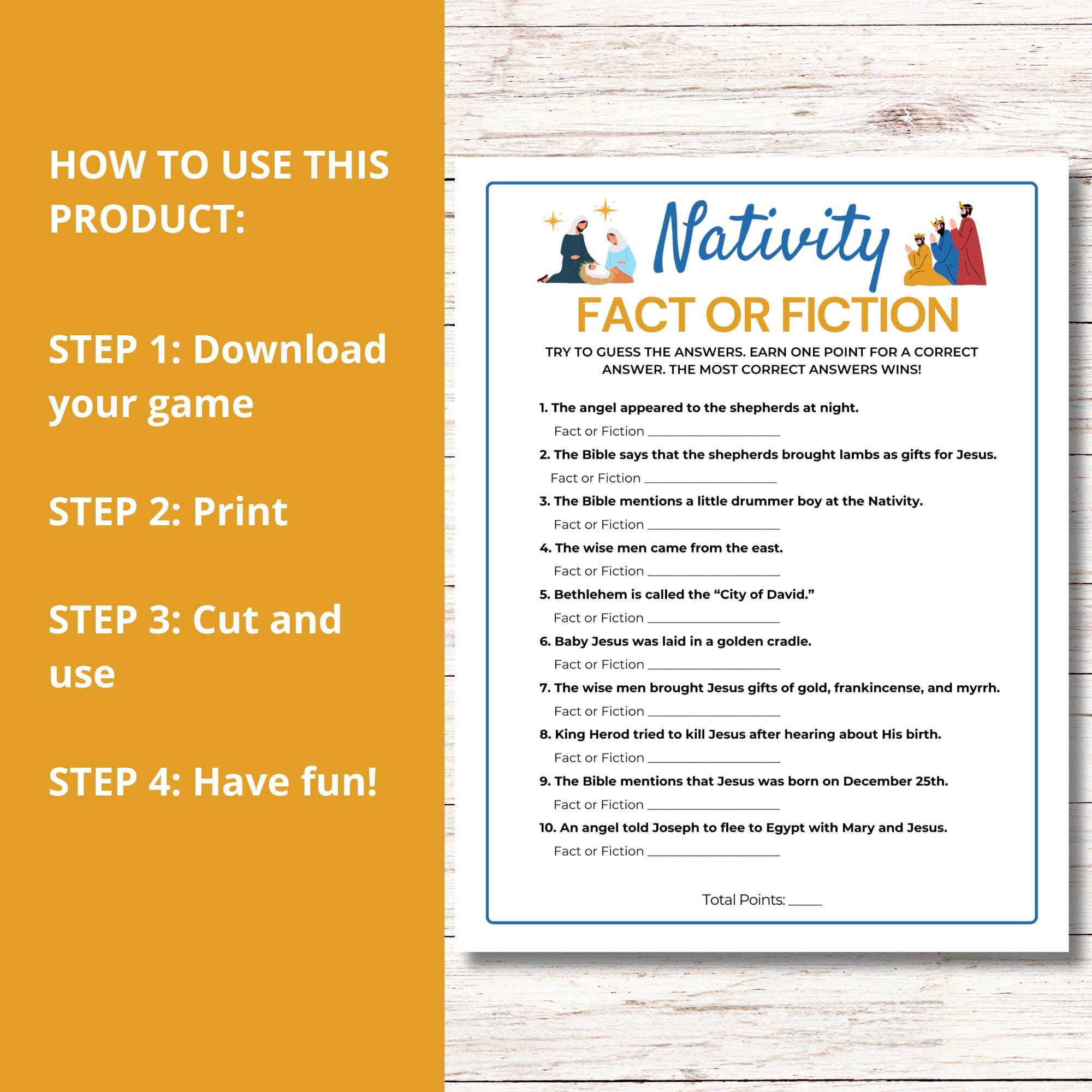 Nativity Fact or Fiction Game, Printable Christmas Games, Nativity ...