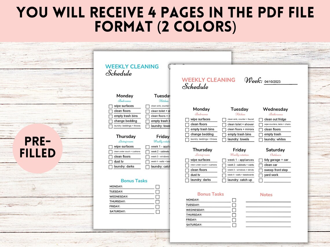 Editable Weekly Cleaning Schedule, Cleaning Checklist Printable PDF ...