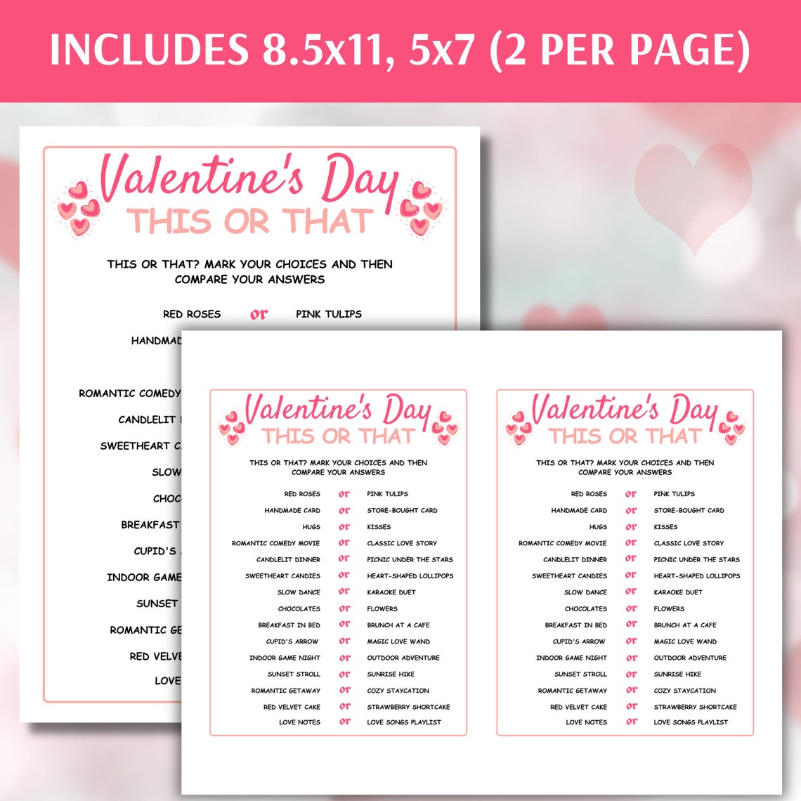 Would You Rather Valentine's Day Game, Printable Valentine This or That ...