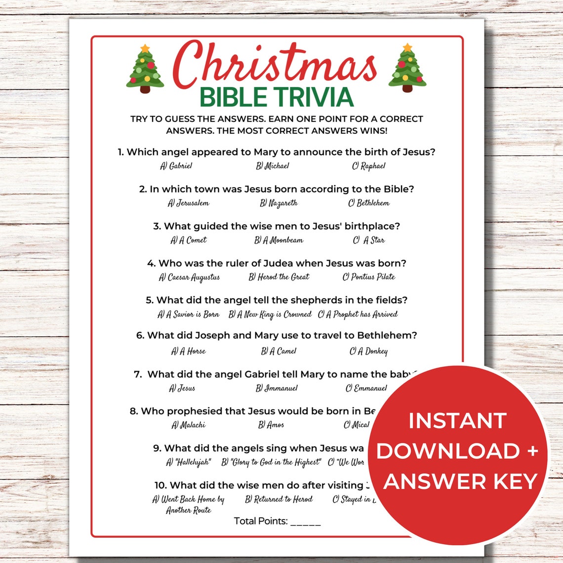 Christmas Bible Trivia Game, Printable Christmas Games, Fun Christmas
