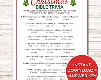 Christmas Bible Trivia Game, Printable Christmas Games, Fun Christmas Trivia Game for Kids and Adults, Church Christmas Party Game