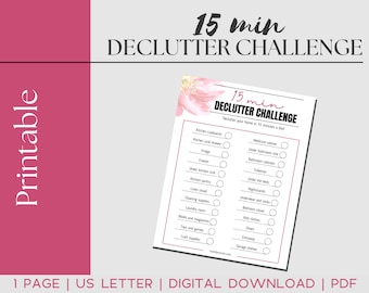 Desafío de ordenación de 15 minutos, lista de verificación de ordenación imprimible, descarga digital del desafío de ordenación, ordenación de su hogar 15 minutos al día