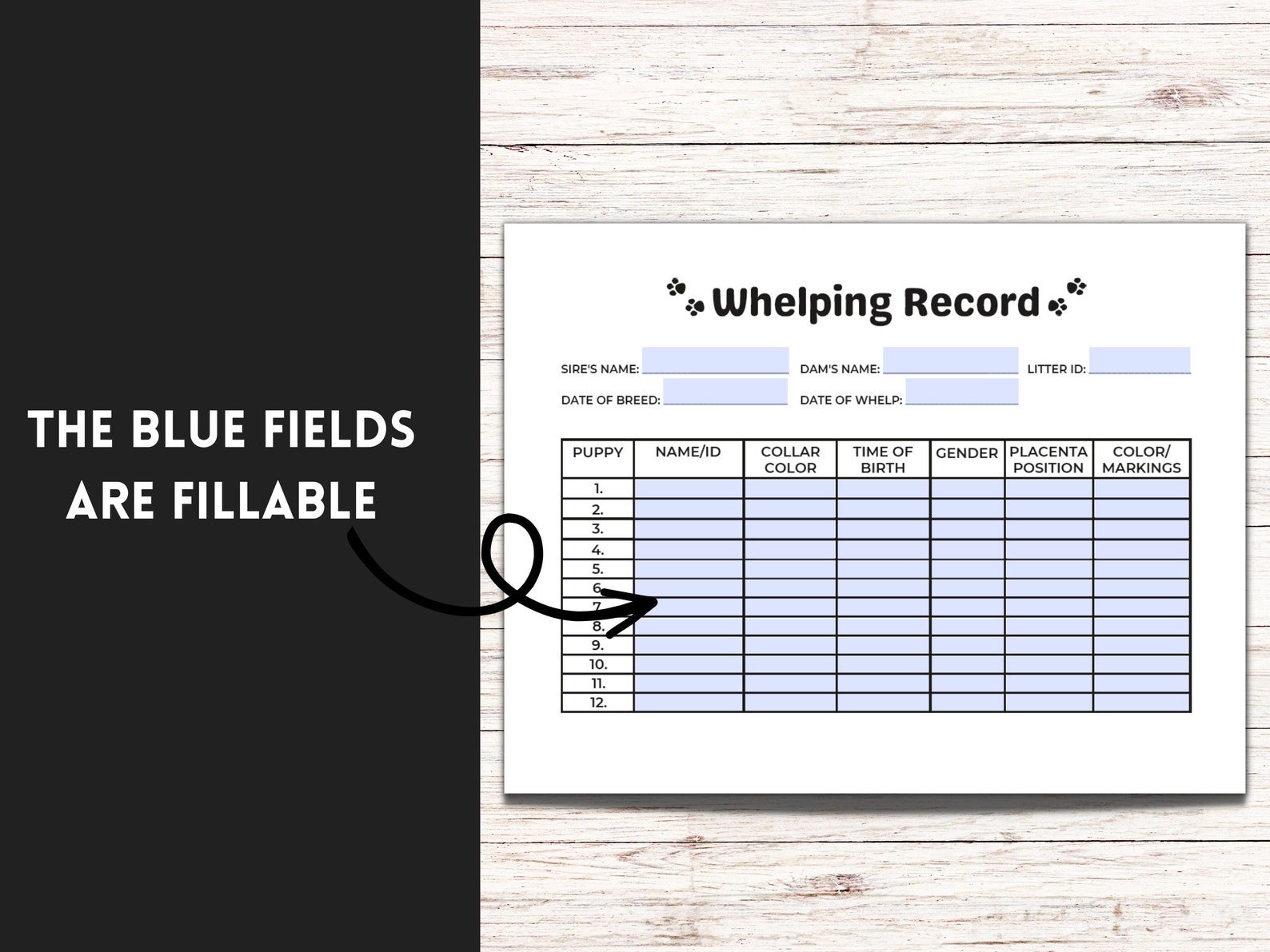 Dog Whelping Record Fillable Puppy Whelping Chart Dog Etsy Australia