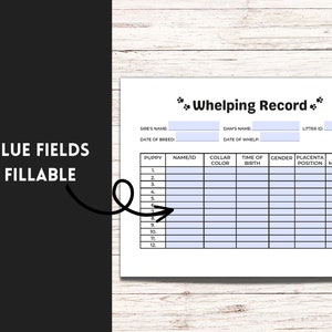 Dog Whelping Record Fillable Puppy Whelping Chart Dog Breeder Forms