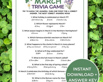 March Trivia Game, Printable March Party Game, Fun Spring Activities for Kids and Adults, Spring Season Game, Monthly Trivia