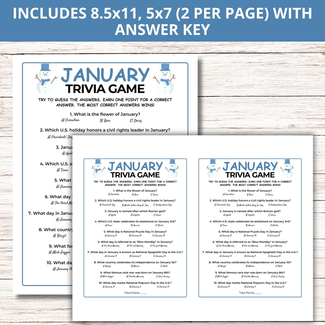 January Trivia Game, Printable January Games, Winter Trivia Game, Fun ...