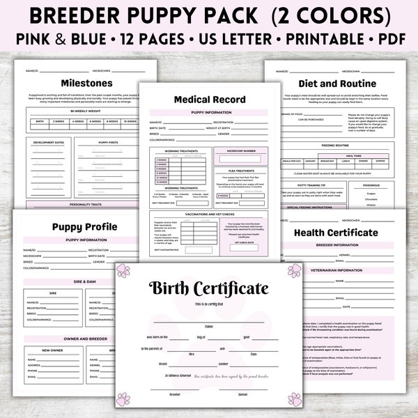 Breeder Puppy Pack, Dog Breeder Forms, Dog Breeder Records, Puppy Vaccination, Dog Vaccination, Puppy Health Record, Printable PDF