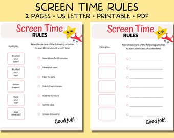 Summer Screen Time Rules Printable Checklist, Screen Time Chart, Daily Chore List for Kids, Activity Checklist, Screen Time Tracker