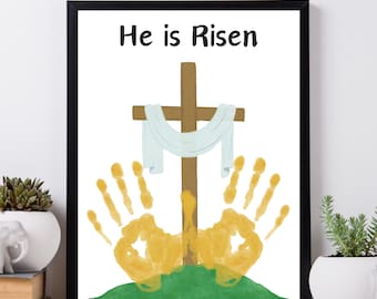 Er ist auferstanden Ostern Handabdruck Handwerk, Baby Handabdruck Kunst, Kinder Handabdruck Andenken, Ostern Handwerk für Kinder, Vorschulaktivitäten