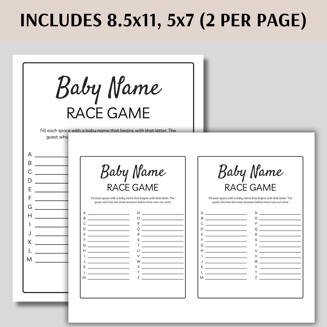Baby Name Race Game, Printable Alphabet Baby Name Game, Baby Fun Baby ...