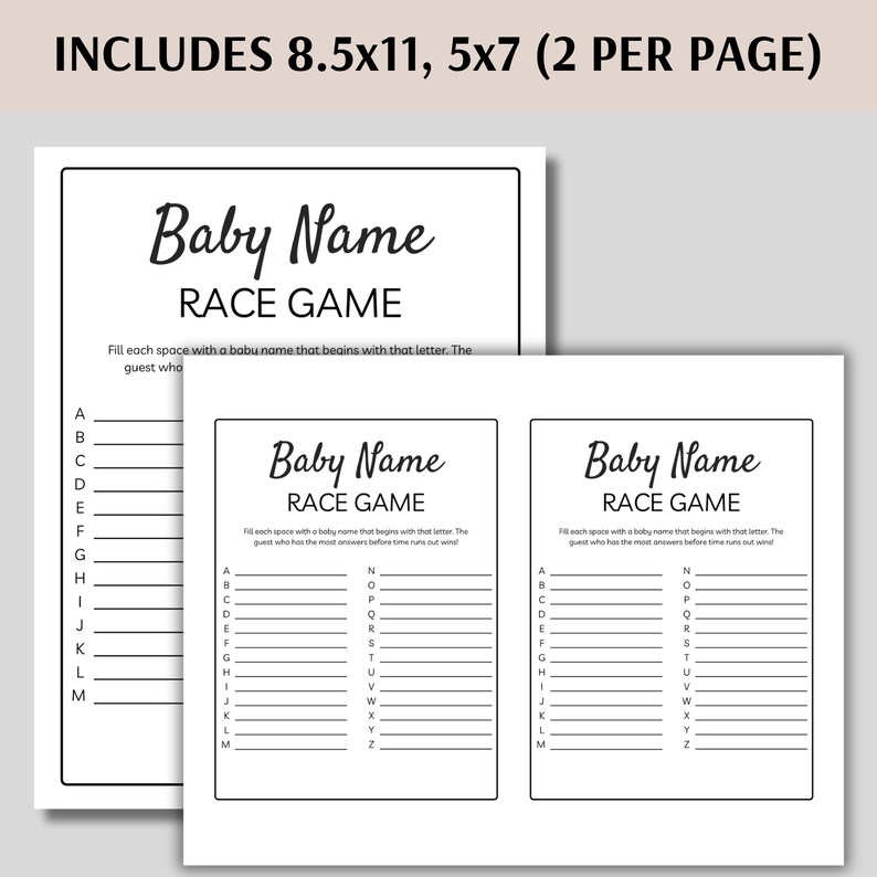Baby Name Race Game, Printable Alphabet Baby Name Game, Baby Fun Baby ...
