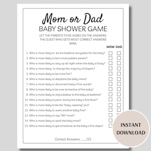 Mama oder Papa Babyparty Spiel, druckbare Babyparty Mama oder Papa Spiel, minimalistische Babyparty, virtuelle Babyparty Spiele