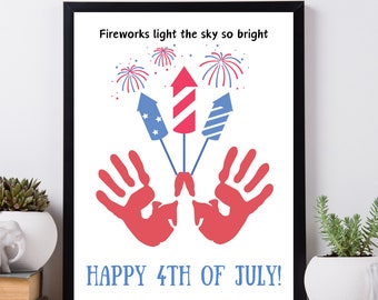 4th of July Handprint Art, Printable 4th of July Activity, Handprint Craft for Toddler Preschool, , Fourth of July Printable PDF
