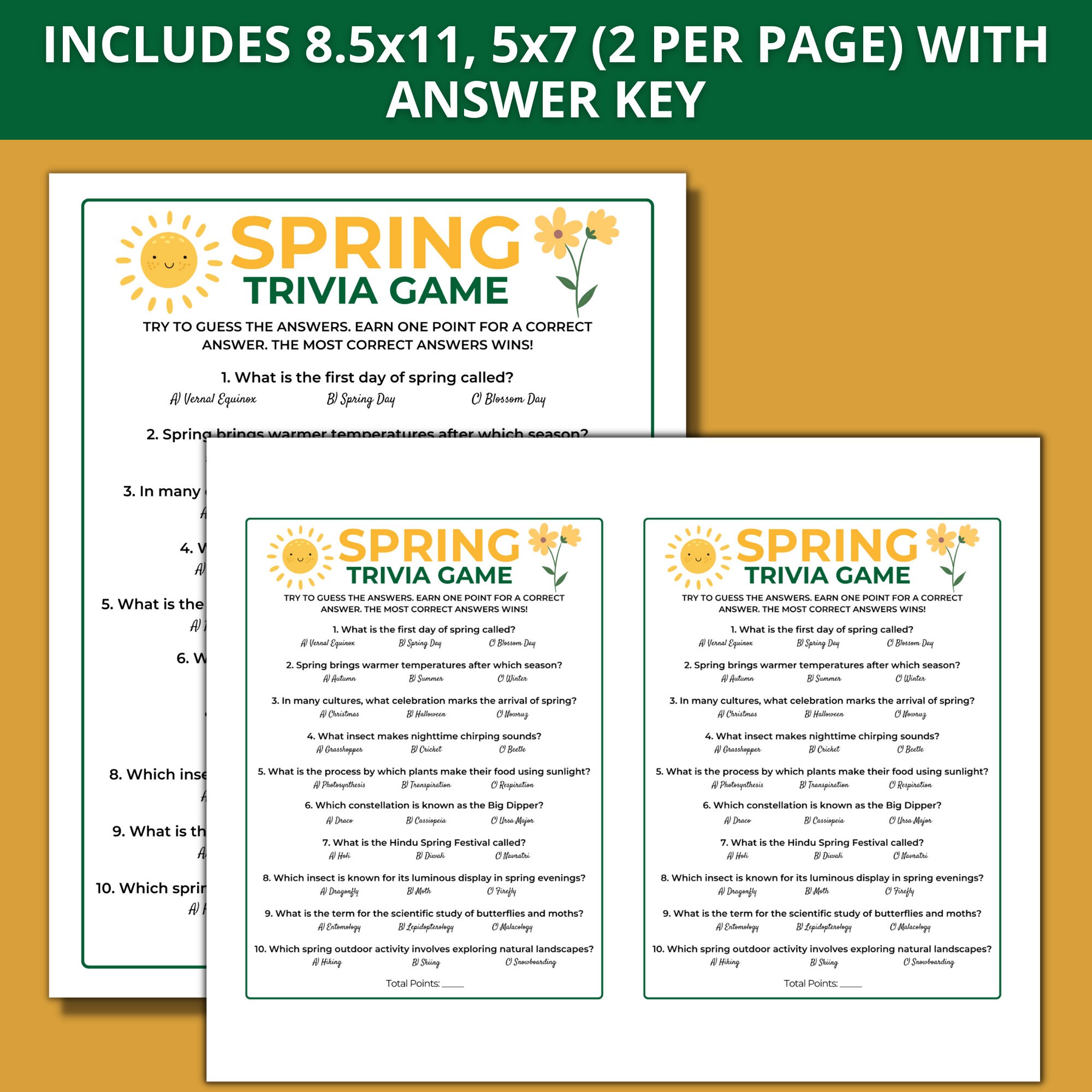 Spring Trivia Game, Printable Spring Games, Fun Spring Activities for