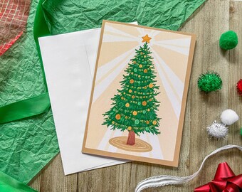 Retro Tree Classic Christmas Card Holiday Greeting Postcard