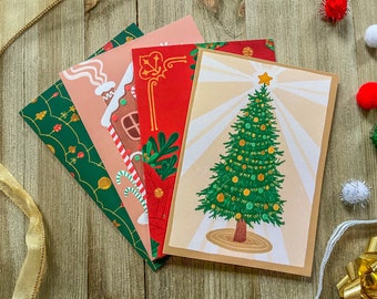 Classic Traditional Christmas Card Collection Tree Ornaments Gingerbread Season Greetings Holiday Postcards