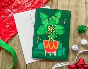 Monstera Christmas Tree Holiday Card, Plant Lover Greeting