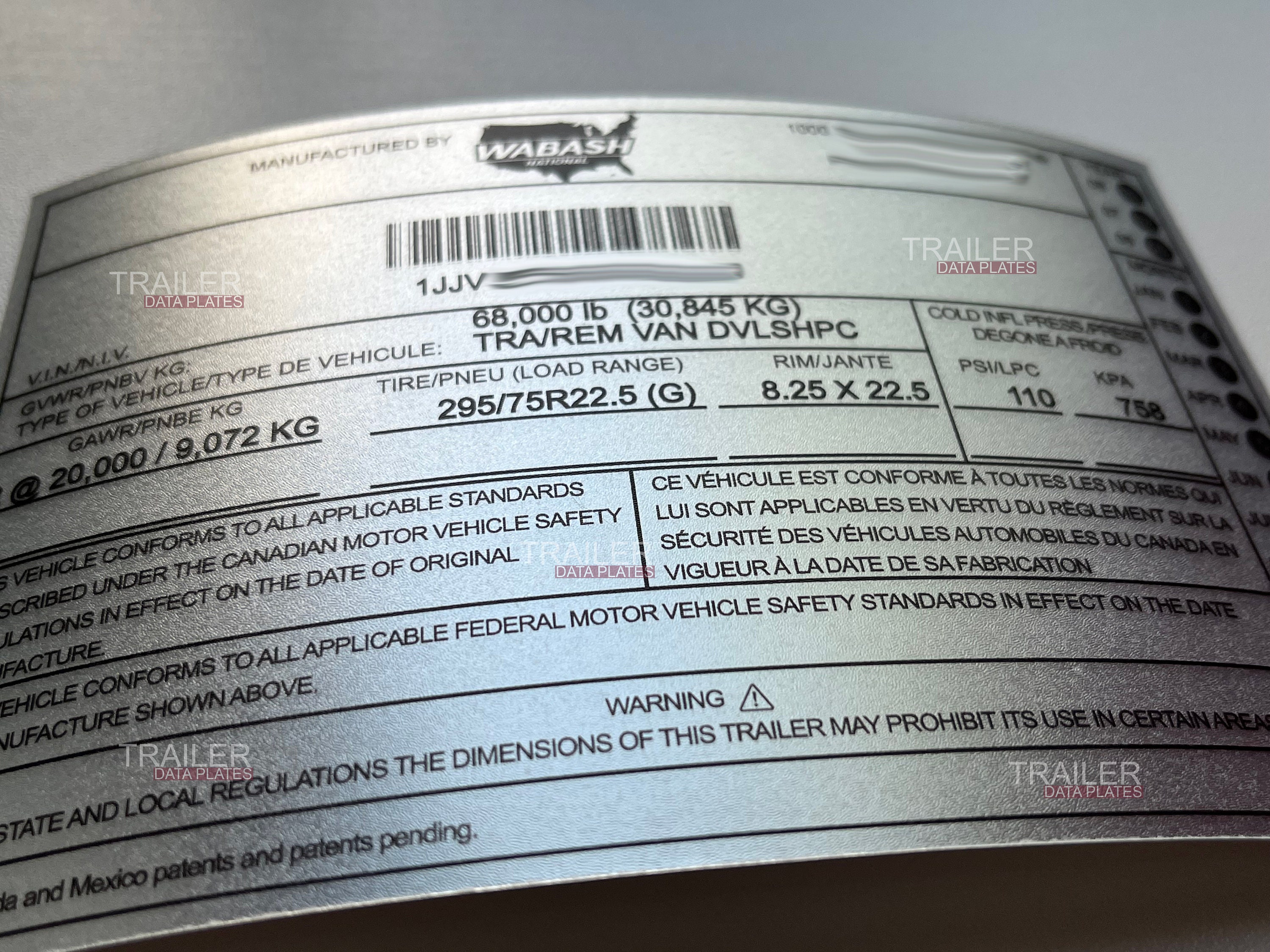 Custom Trailer Data Decal Sticker VIN ID Tag Reproduction Etsy