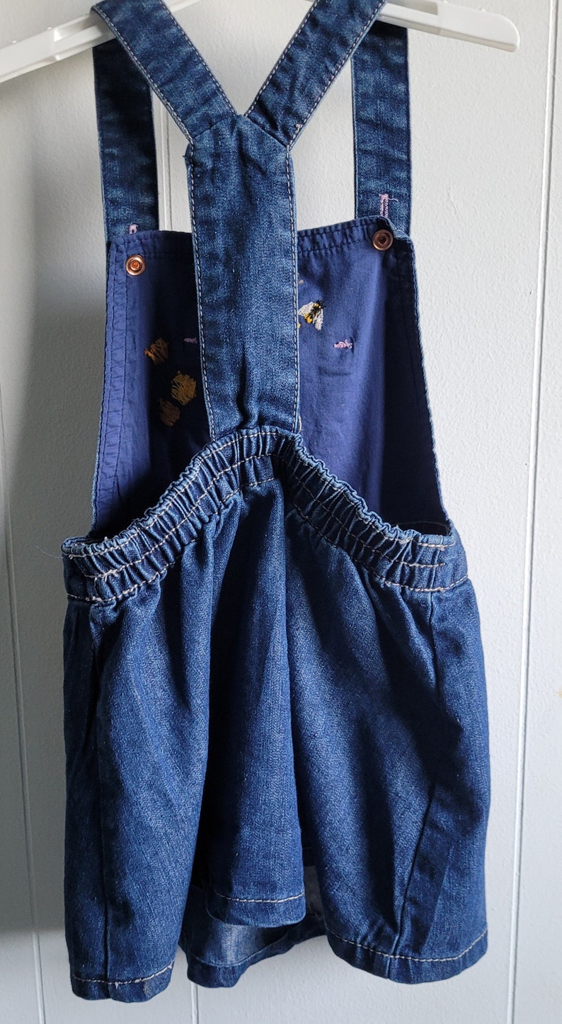 Nautinati Girls' Denim Pinafore A-line Solid Dress with Floral Applique