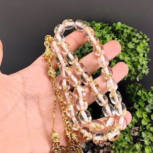 24k gold Aircraft Glass rosary,plexiglass Rosary,tasbeeh,islamic rosary,masbaha,islamic gift,misbaha,Ramadan gift,tasbih,muslim rosary Sibha