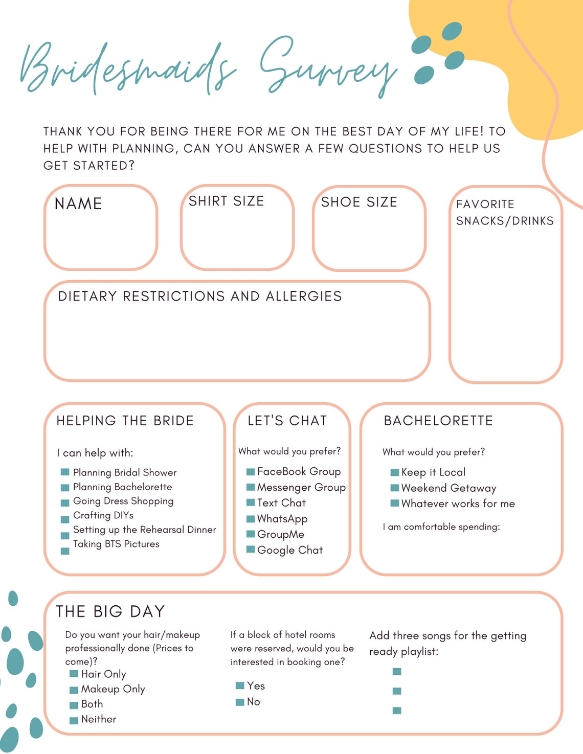 Bridesmaid Survey Etsy Bridesmaid Survey Etsy