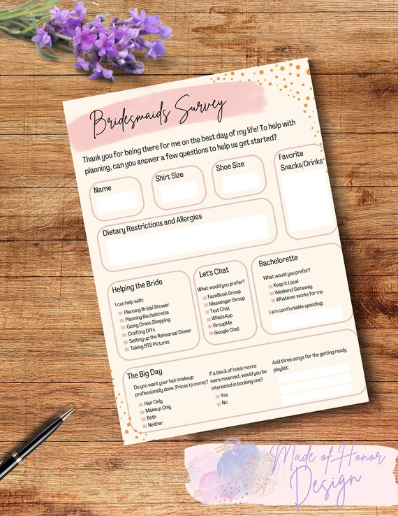 Bridesmaid Survey Template Bridesmaid Survey Template